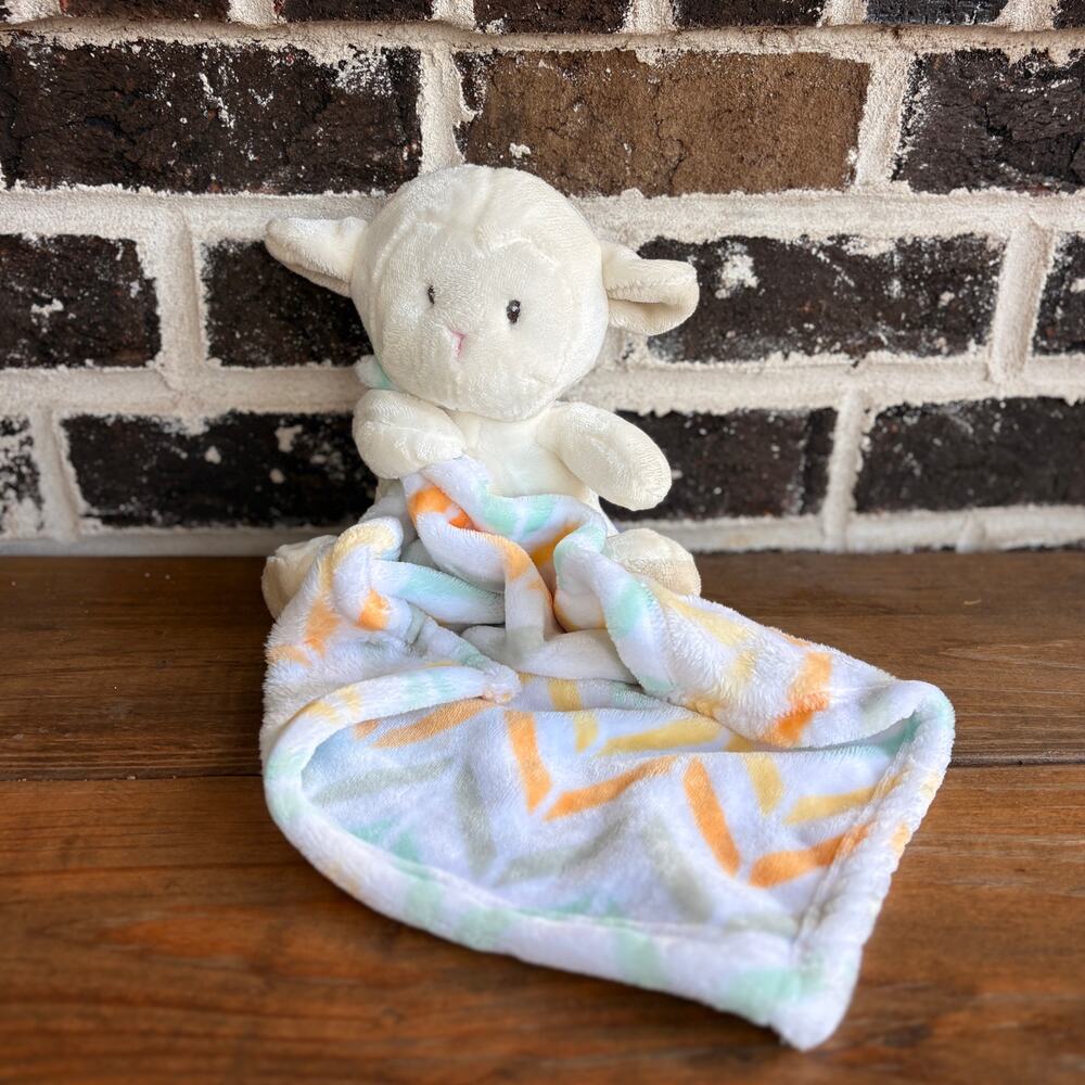 Little Miracles Lamb Plush Lovey Security Blanket Pastel Chevron Baby Sheep